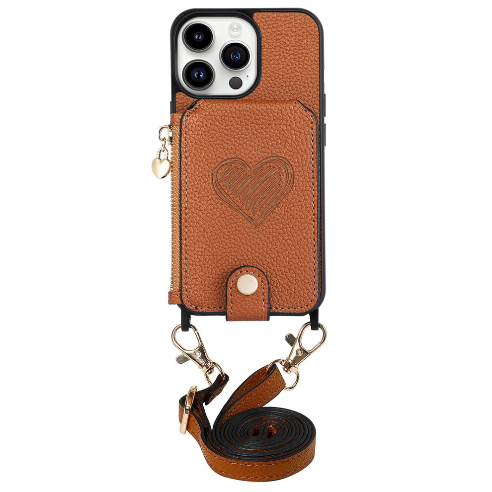 (Brown) For Iphone 16 Pro Max Case Card Holder Kickstand Leather Back Cover With Shoulder Strap Brown 6914283221578