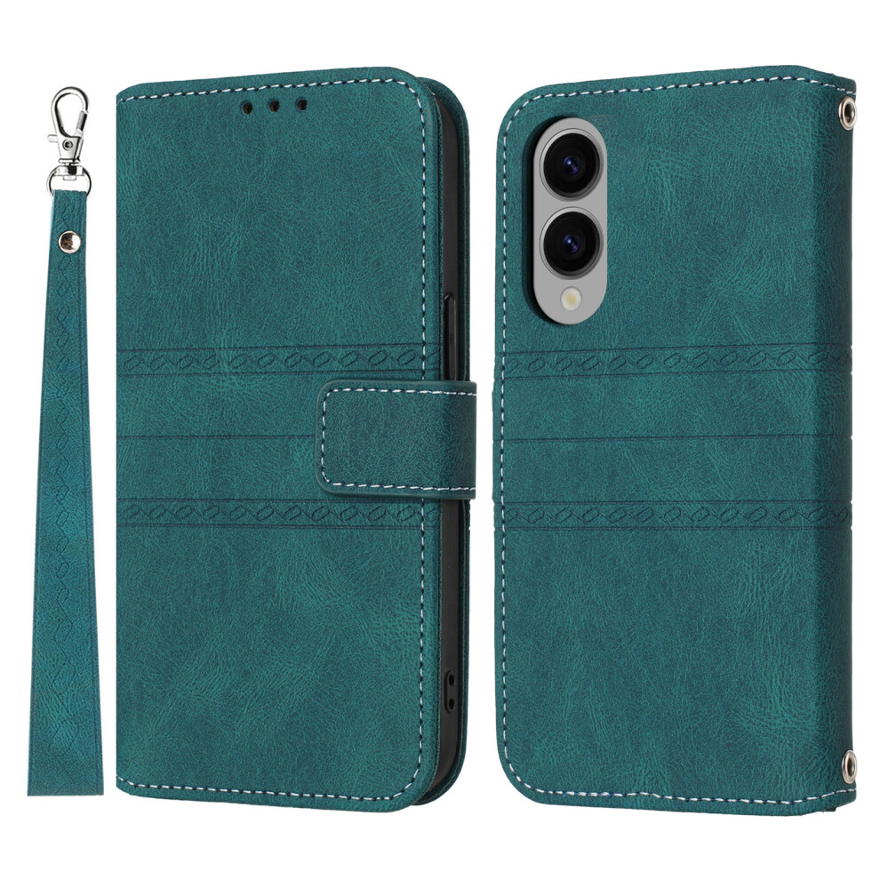 (Blackish ) For Samsung Galaxy S25 Edge Case Wallet Skin-Touch Leather Imprinted Phone Cover Green 6914280770352