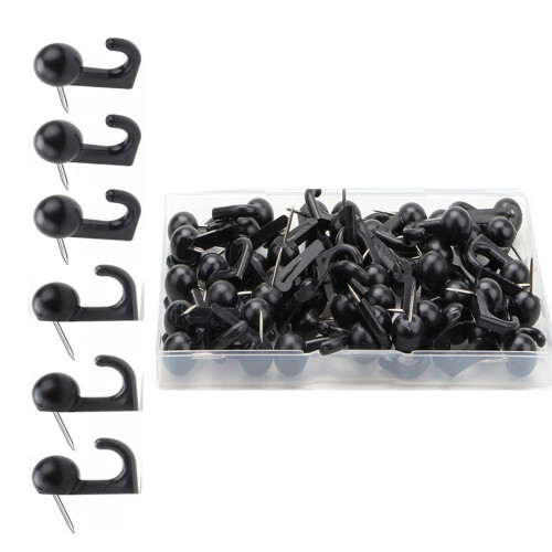 30/50 Pcs Bulletin Board Hooks Push Pin Hooks-Black 50