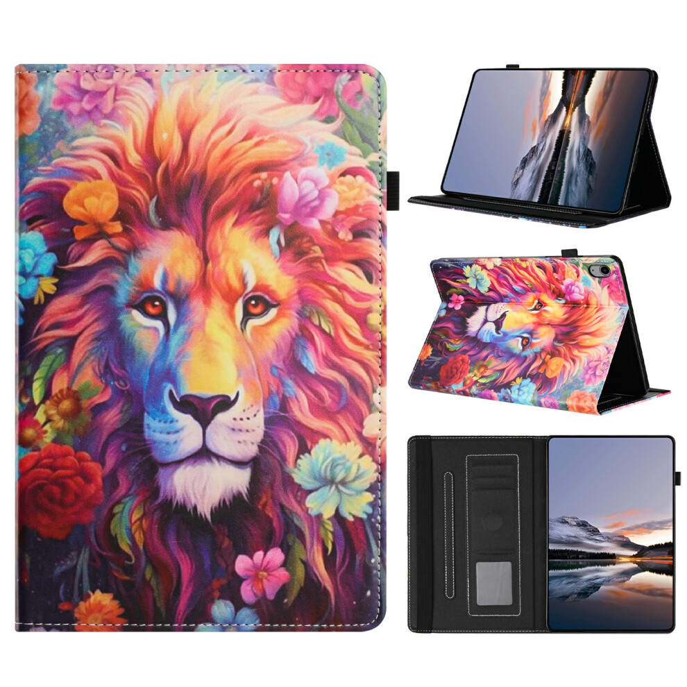 (Lion) Litchi Painting Leather Case For Samsung Galaxy Tab S11 T730 Card Slot Tablet Cover With Auto Wake / Sleep Grain 6914288908672