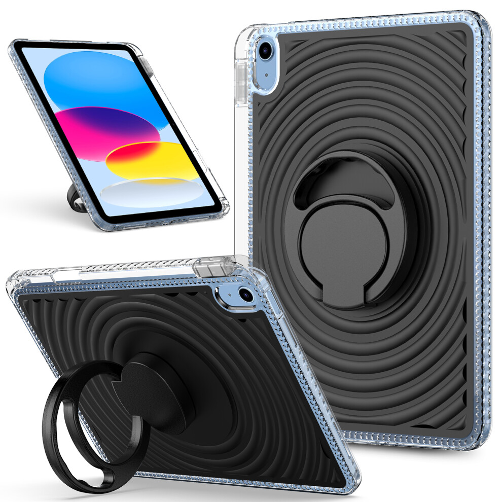 (Black) For Ipad (2025) / 10.9 (2022) Case Kickstand Wave Pattern Shockproof Tpu + Pc Tablet Cover Black 6914285290688