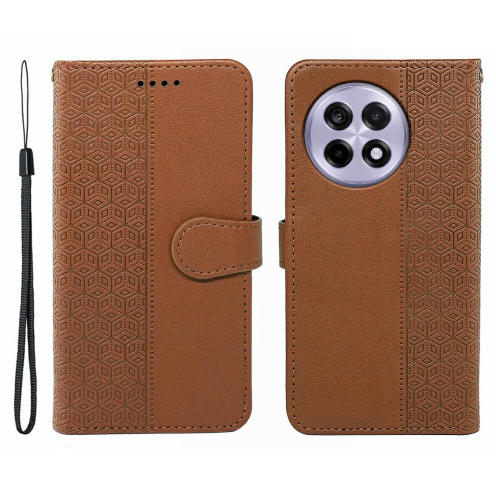 (Brown) Phone Case For Oneplus 13R 5G / Ace 5 5G / Ace 5 Pro 5G Anti Scratch Splicing Imprinted Rhombus Leather Cover Brown 6914287945661