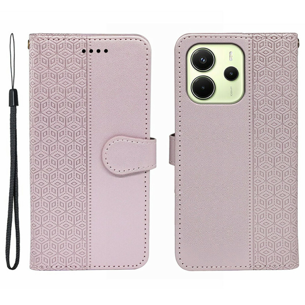 (Rose ) For Xiaomi Redmi Note 14 4G (164.84Mm) Case Anti Scratch Splicing Imprinted Rhombus Leather Phone Cover With Hand Strap Gold 6914288756631