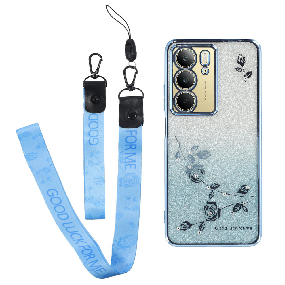 (Blue) For Realme C75 4G Case Flower Pattern Tpu Gradient Phone Cover With Lanyards Blue 6914283861538