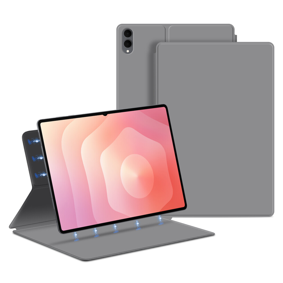 (Grey) For Samsung Galaxy Tab S11 Ultra Case Stand Magnetic Leather Tablet Cover with Auto Sleep / Wake