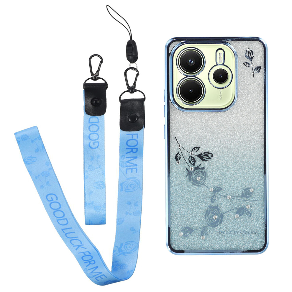 (Blue) For Xiaomi Redmi Note 14 4G (163.25Mm) Case Flower Pattern Tpu Gradient Phone Cover With Lanyards Blue 6914286622013