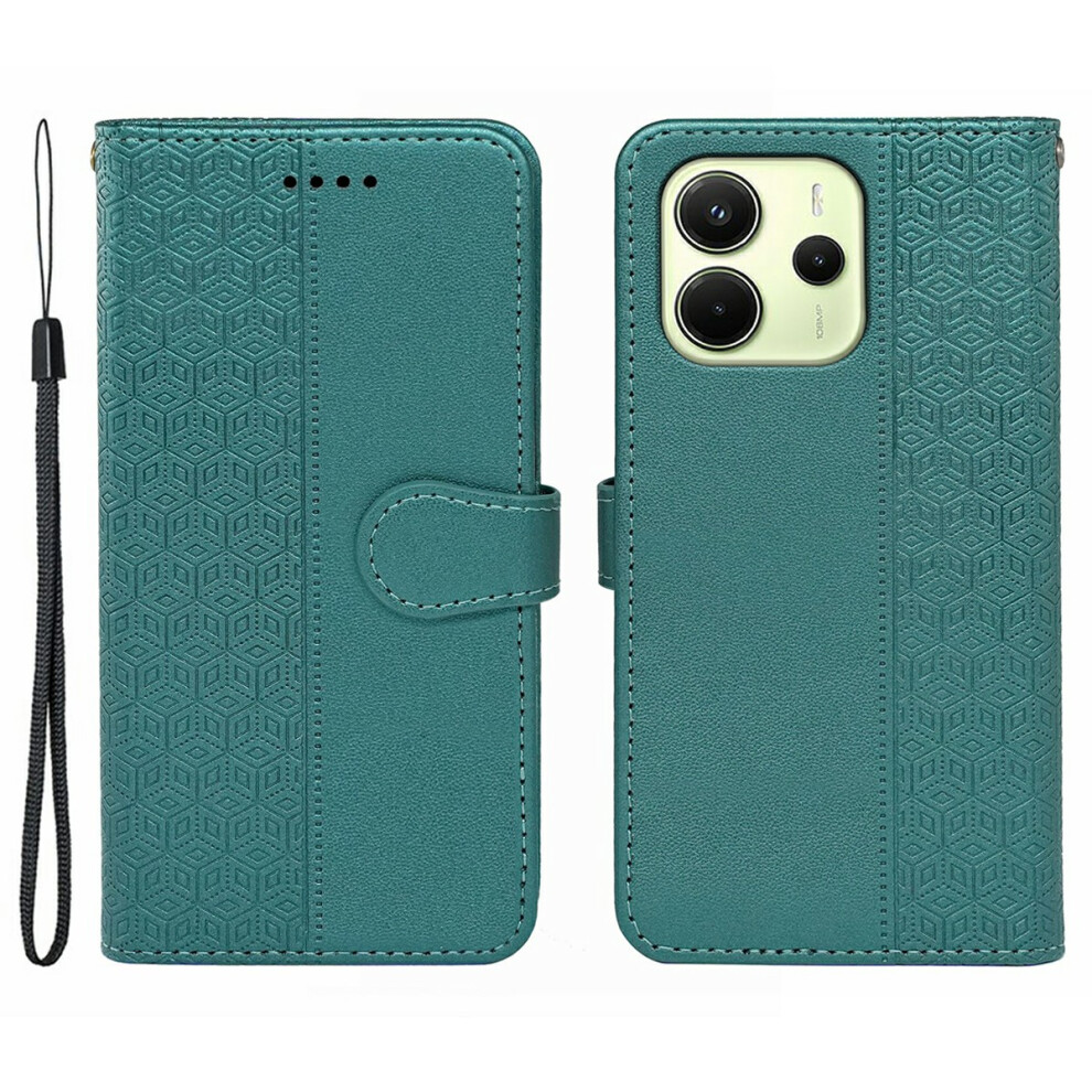 (Green) For Xiaomi Redmi Note 14 4G (164.84Mm) Case Anti Scratch Splicing Imprinted Rhombus Leather Phone Cover With Hand Strap Green 6914283076116