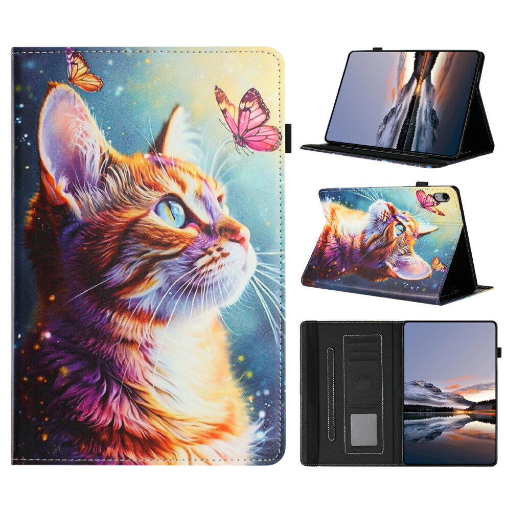(Cat) Litchi Painting Leather Case For Samsung Galaxy Tab S11 T730 Card Slot Tablet Cover With Auto Wake / Sleep Grain 6914286317605