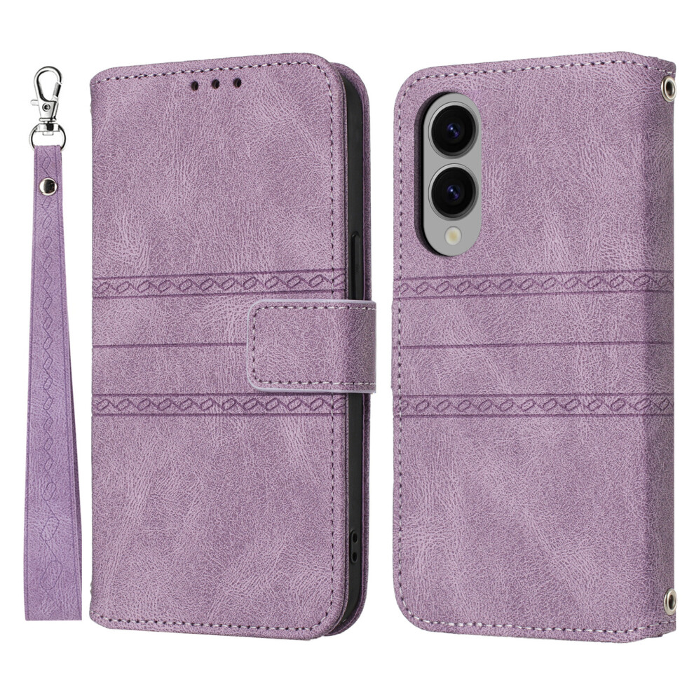 (Purple) For Samsung Galaxy S25 Edge Case Wallet Skin-Touch Leather Imprinted Phone Cover Purple 6914286622662