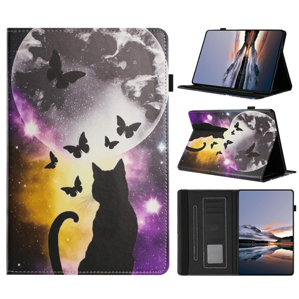 (Cat Shadow) Litchi Painting Leather Case For Amazon Kindle 6" (2024) / (2022) Card Slot Tablet Cover With Auto Wake / Sleep Grain 6914282458210