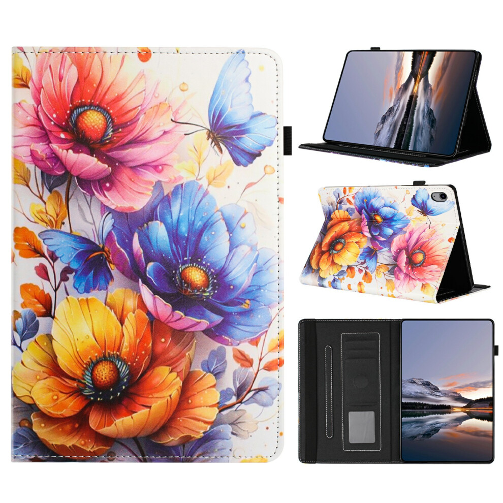 (Flower) Litchi Painting Leather Case For Samsung Galaxy Tab S11 T730 Card Slot Tablet Cover With Auto Wake / Sleep Grain 6914284234720