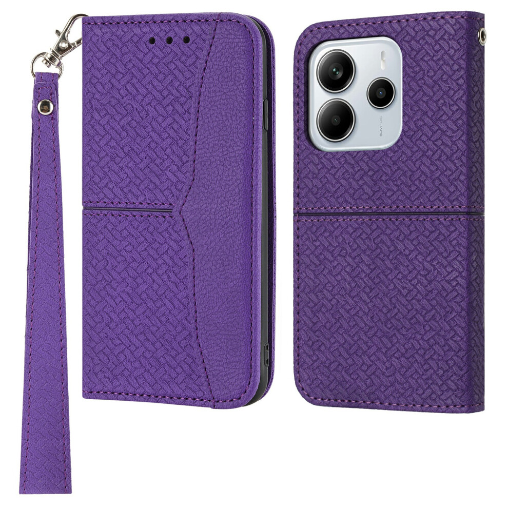 (Purple) For Xiaomi Redmi Note 14 4G (163.25Mm) Case Woven Texture Pu Leather Wallet Phone Cover Purple 6914285339912