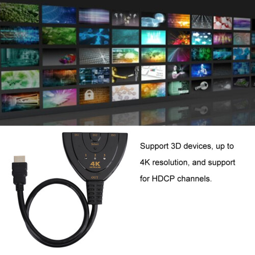 Διακόπτης HDMI, Διανομέας HDMI 4K, Διακόπτης HDMI 3 θυρών με καλώδιο Pigtail, Υποστηρίζει 2