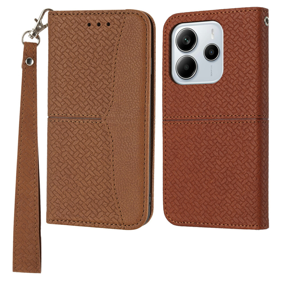 (Brown) For Xiaomi Redmi Note 14 4G (163.25Mm) Case Woven Texture Pu Leather Wallet Phone Cover Brown 6914280879819