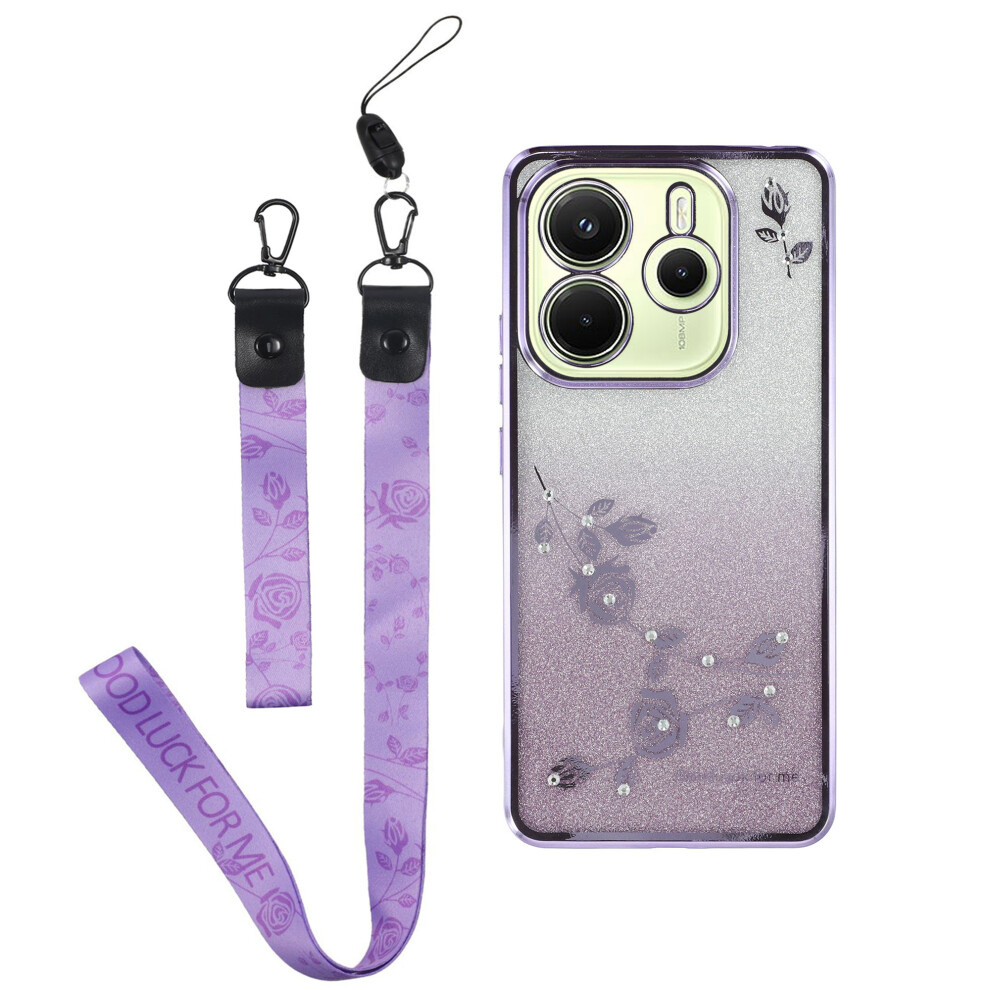 (Purple) For Xiaomi Redmi Note 14 4G (163.25Mm) Case Flower Pattern Tpu Gradient Phone Cover With Lanyards Purple 6914286422750