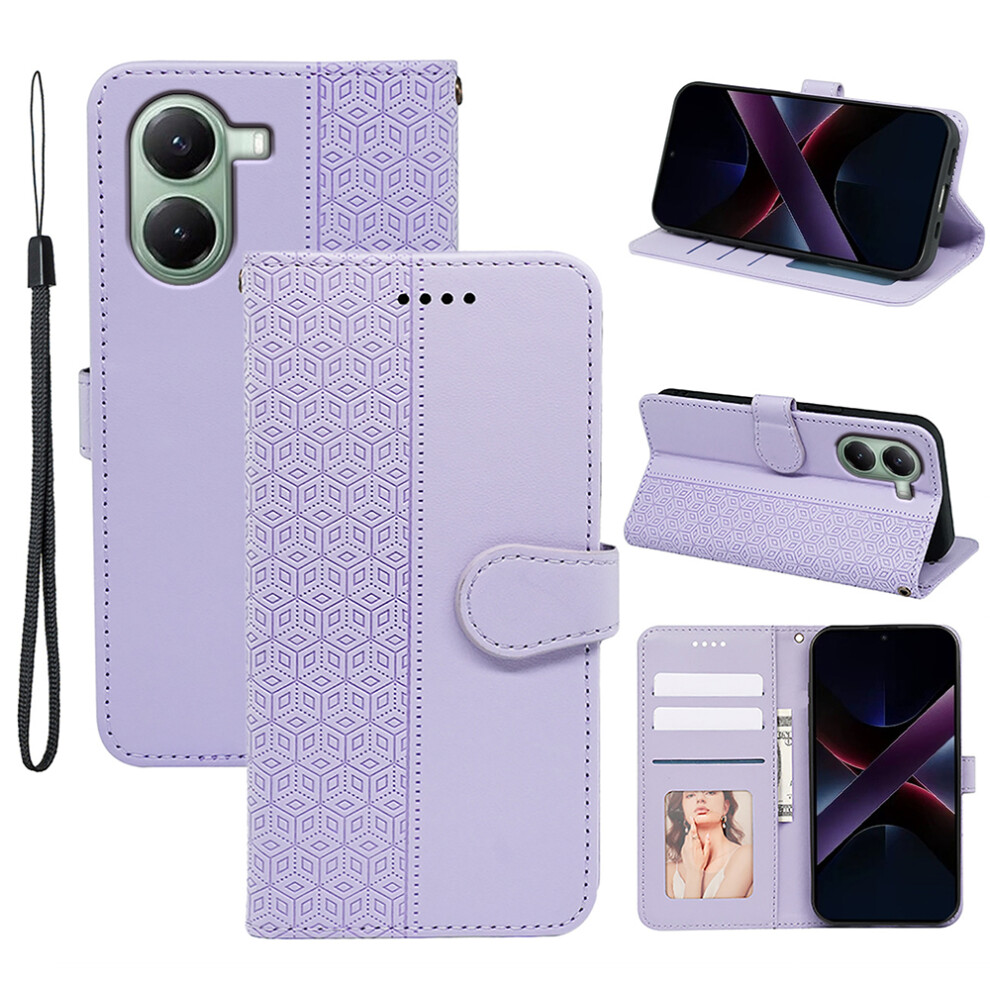 (Purple) For Xiaomi Redmi Turbo 4 5G / Poco X7 Pro 5G Case Anti Scratch Splicing Imprinted Rhombus Leather Phone Cover Purple 6914287784062
