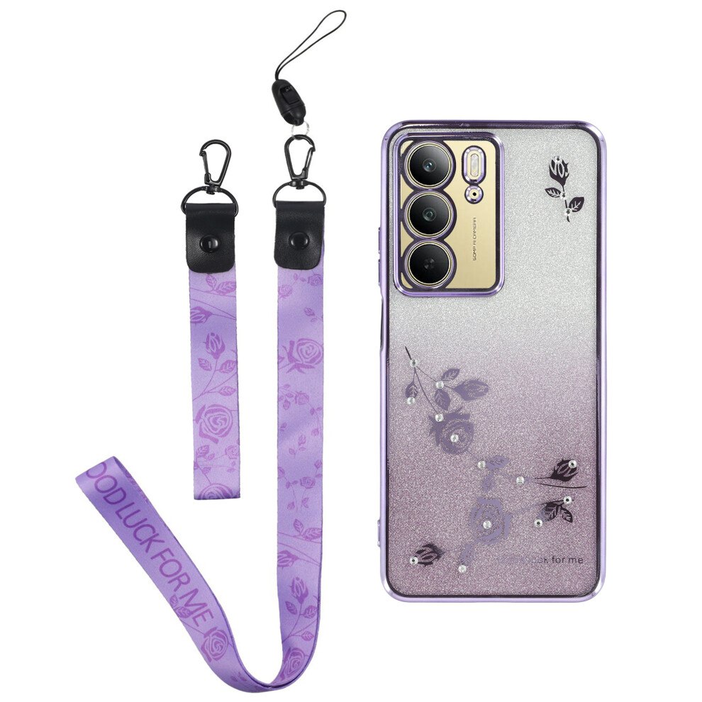 (Purple) For Realme C75 4G Case Flower Pattern Tpu Gradient Phone Cover With Lanyards Purple 6914289276633