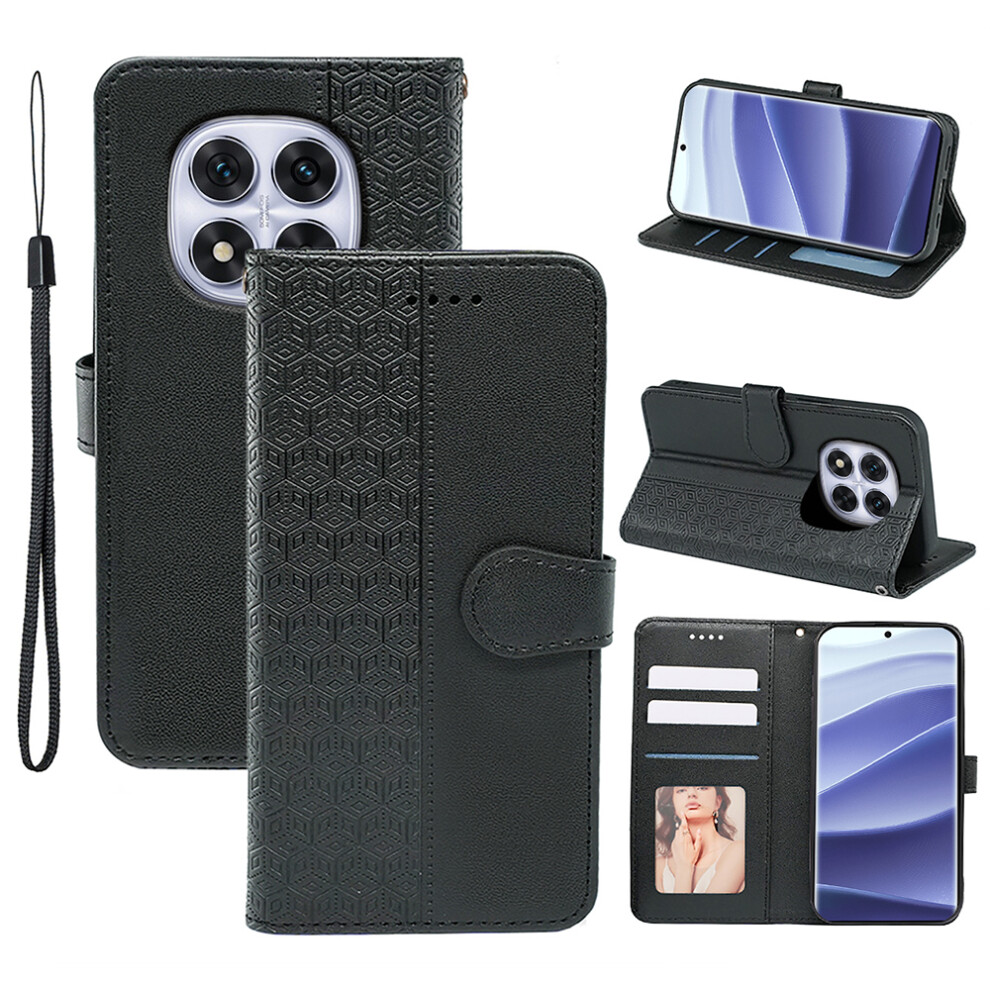 (Black) For Xiaomi Redmi Note 14 Pro 4G Case Anti Scratch Splicing Imprinted Rhombus Leather Phone Cover Black 6914282787457