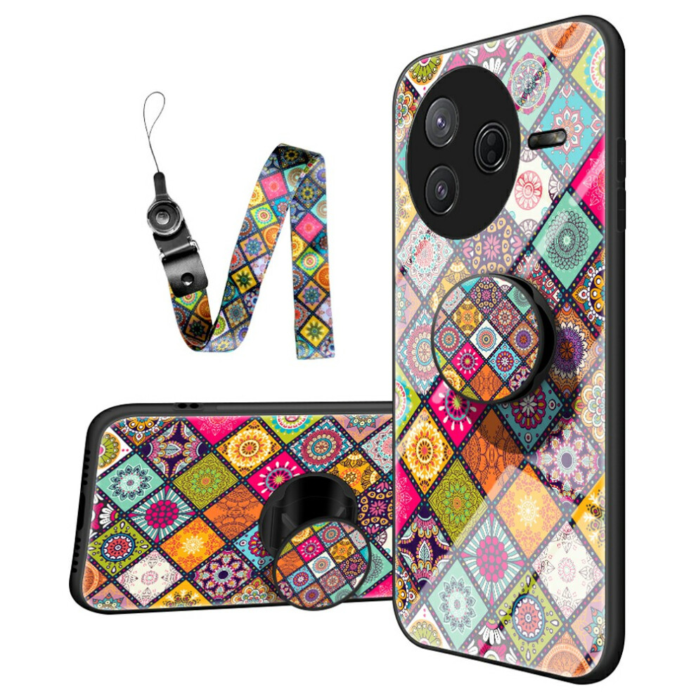 (Color Pattern) For Xiaomi Poco F7 Pro 5G / Redmi K80 5G Case Kickstand Ethnic Pattern Tempered Glass Phone Cover With Strap 6914281947630
