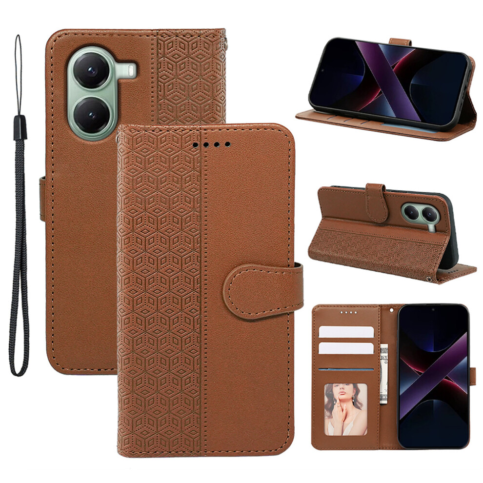 (Brown) For Xiaomi Redmi Turbo 4 5G / Poco X7 Pro 5G Case Anti Scratch Splicing Imprinted Rhombus Leather Phone Cover Brown 6914280837086