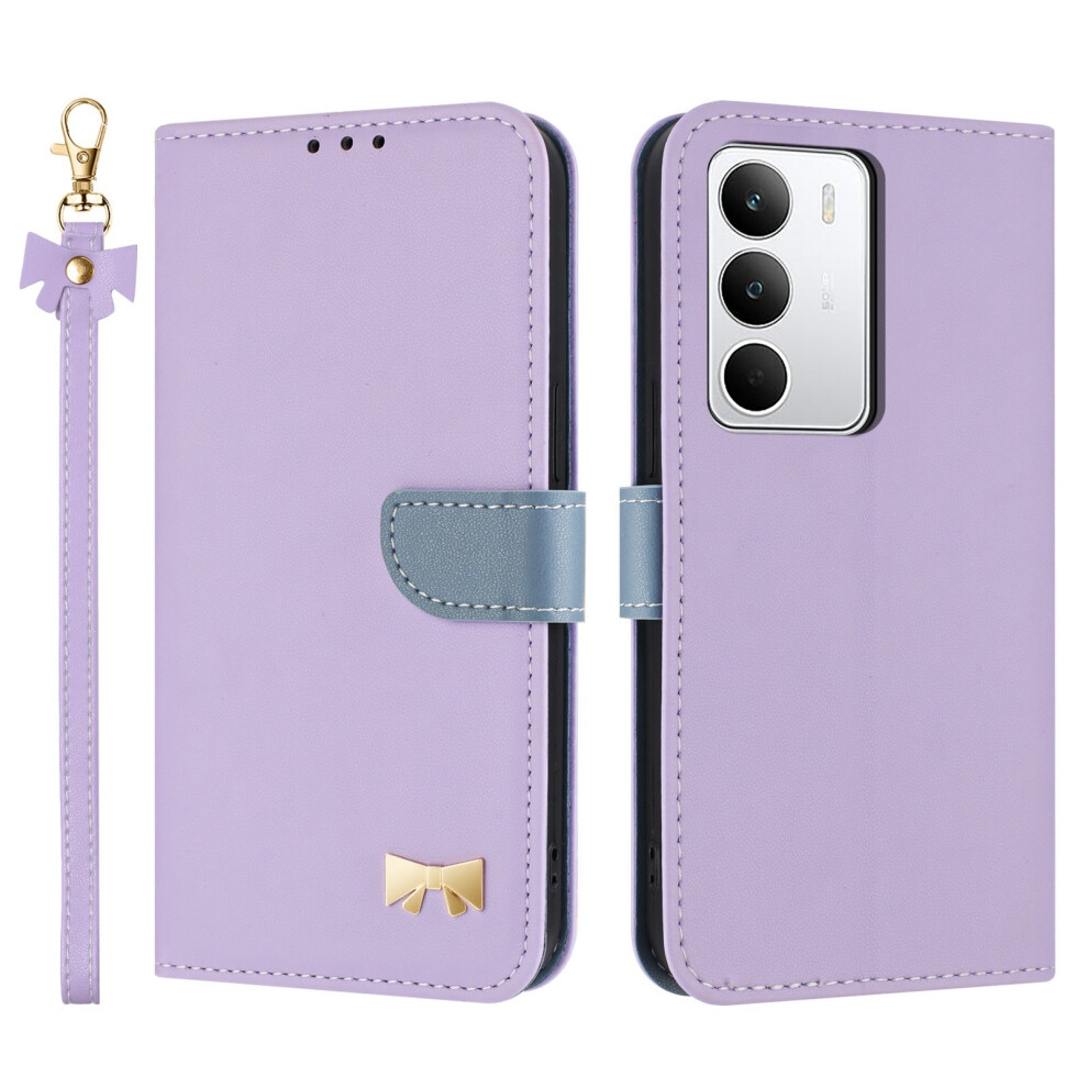 (Purple) For Realme C71 4G Case Bowknot Decor Wallet Leather Phone Cover With Wrist Strap Purple 6914281880920