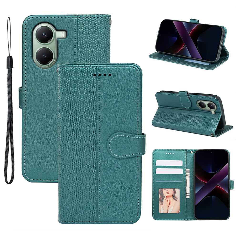 (Green) For Xiaomi Redmi Turbo 4 5G / Poco X7 Pro 5G Case Anti Scratch Splicing Imprinted Rhombus Leather Phone Cover Green 6914288327350