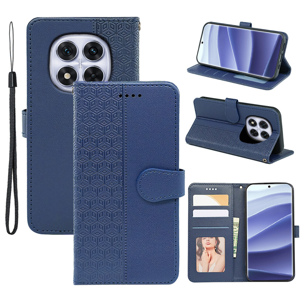 (Blue) For Xiaomi Redmi Note 14 Pro 4G Case Anti Scratch Splicing Imprinted Rhombus Leather Phone Cover Blue 6914284423650