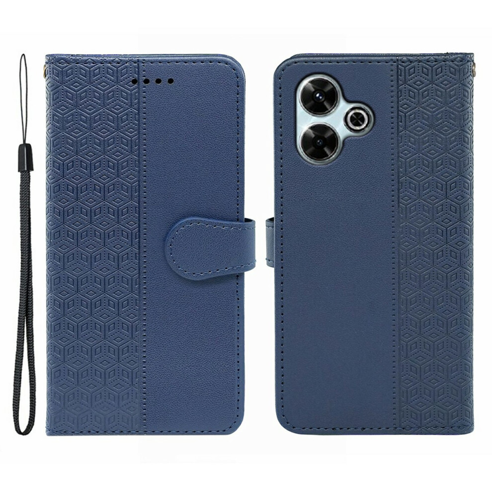 (Blue) Phone Case For Xiaomi Redmi 13 4G / 5G / Note 13R 5G / Poco M6 4G / M6 Plus 5G Splicing Imprinted Rhombus Leather Cover Blue 6914281358993