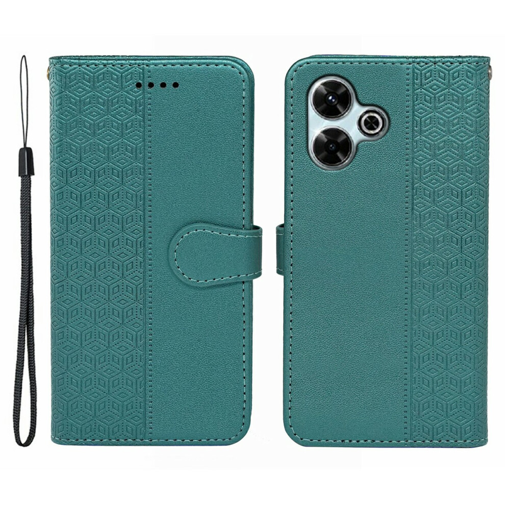 (Green) Phone Case For Xiaomi Redmi 13 4G / 5G / Note 13R 5G / Poco M6 4G / M6 Plus 5G Splicing Imprinted Rhombus Leather Cover Green 6914288570121