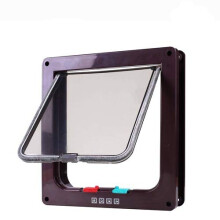 Cat Flap Door With 4 Way Lock Security For Dogs Cats Kitten Small Pets Gate Door 19.7x19x5.3 cm Coffee