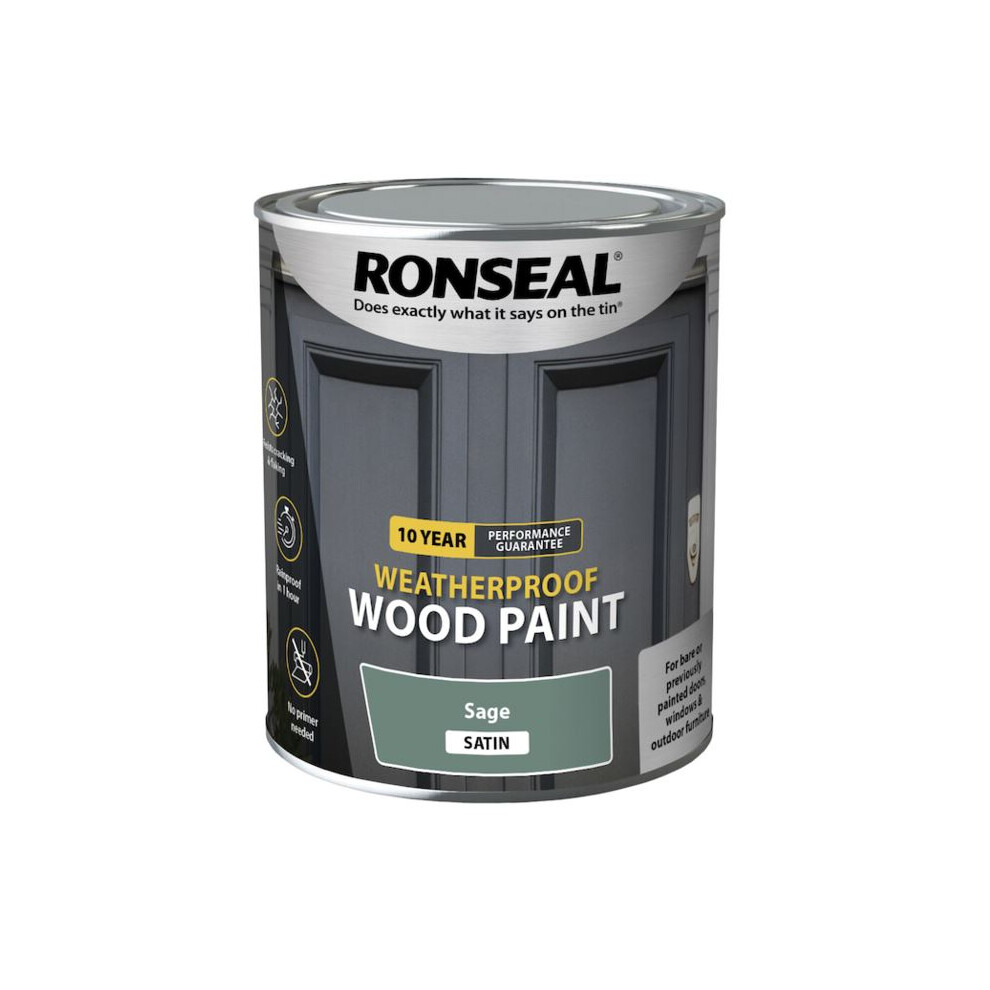Ronseal 10Yr Weatherproof Wood Paint, Satin - Sage - 750Ml