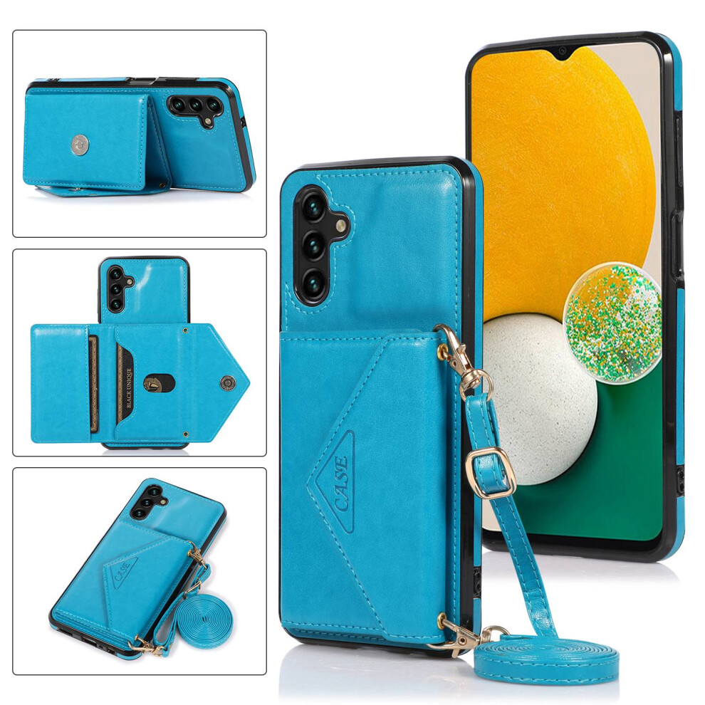(Blue) For Samsung Galaxy A26 5G Cell Phone Case Triangle Lid Card Bag Leather + Tpu Cover With Long Strap Blue 6914287986657
