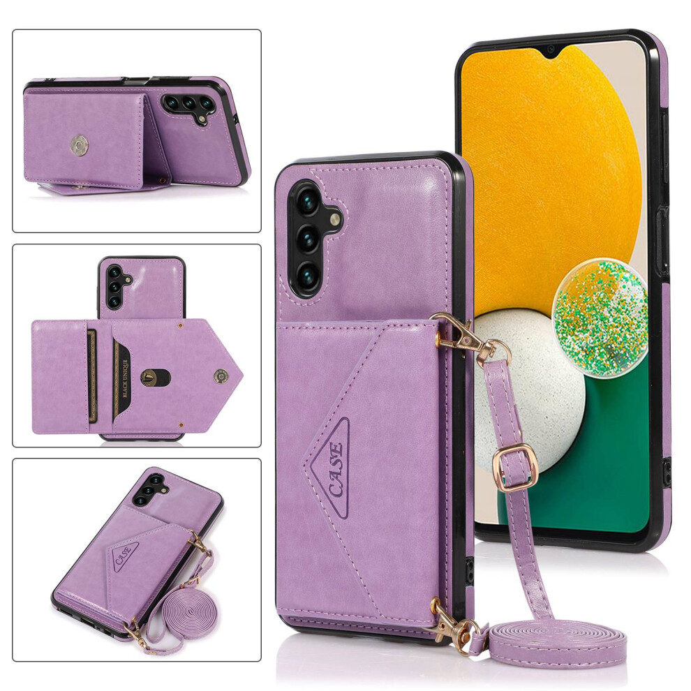 (Purple) For Samsung Galaxy A26 5G Cell Phone Case Triangle Lid Card Bag Leather + Tpu Cover With Long Strap Purple 6914280817330