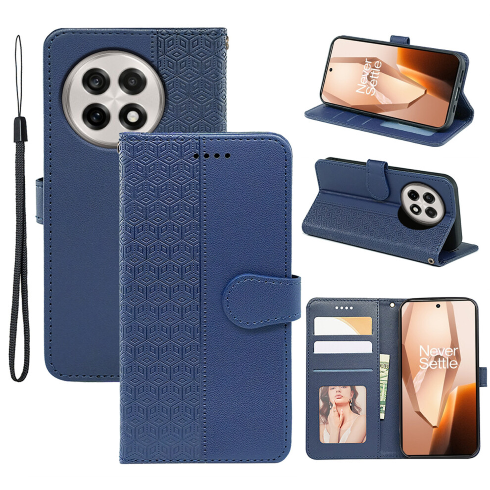 (Blue) For Oneplus 13 Case Anti Scratch Splicing Imprinted Rhombus Leather Phone Cover Blue 6914286797018