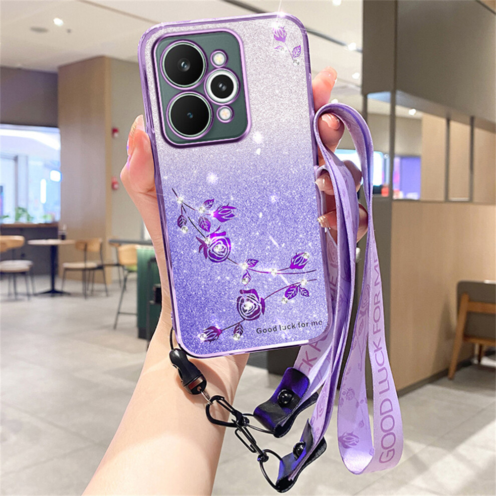(Purple) For Realme 15 Pro 5G Case Flower Pattern Tpu Gradient Phone Cover With Lanyards Purple 6914280413044