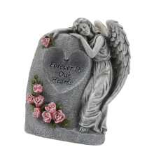 Resins Solar Lighted Angel Figurine Vase With Ground-Grey