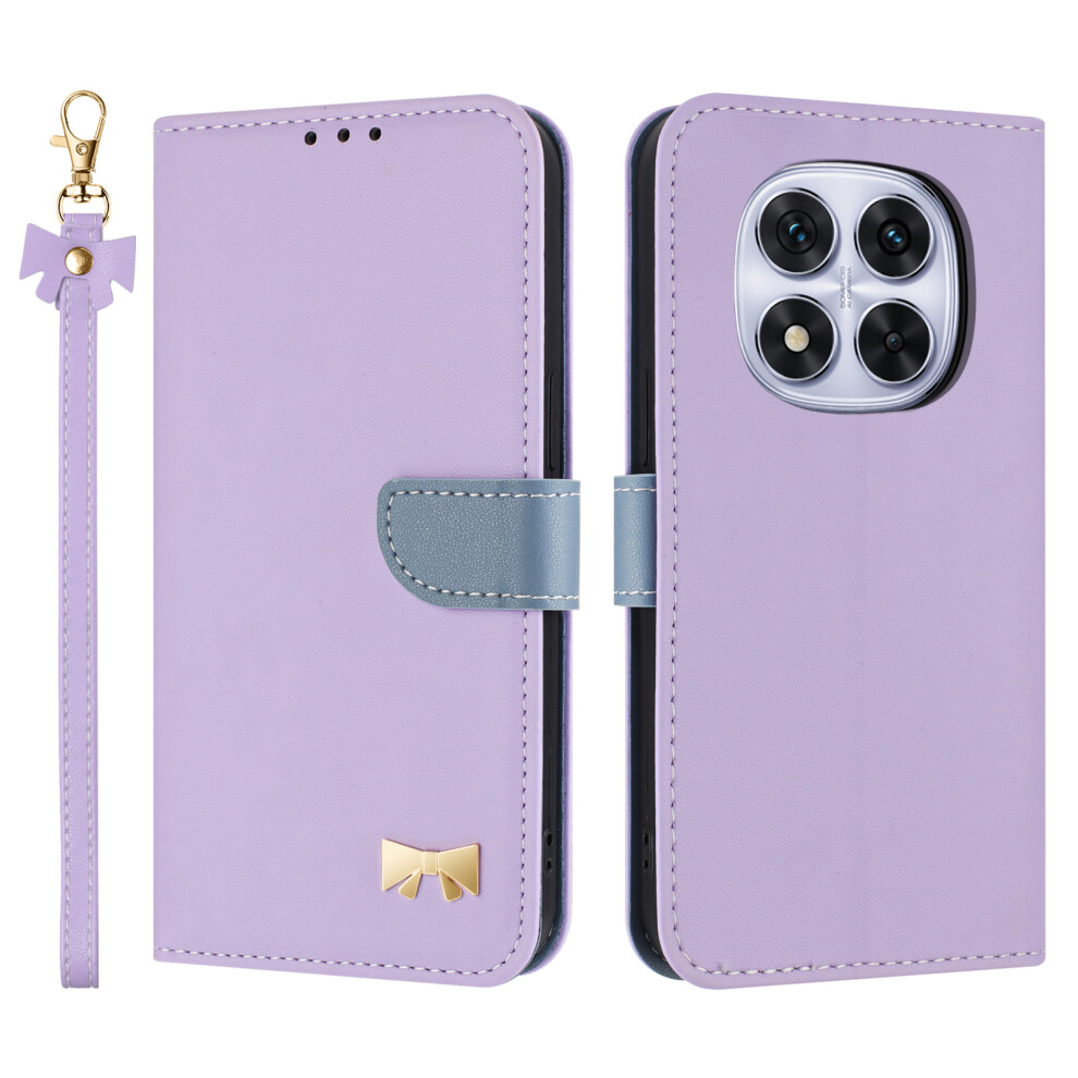 (Purple) For Xiaomi Redmi Note 14 Pro 4G Case Bowknot Decor Wallet Leather Phone Cover With Wrist Strap Purple 6914281862612