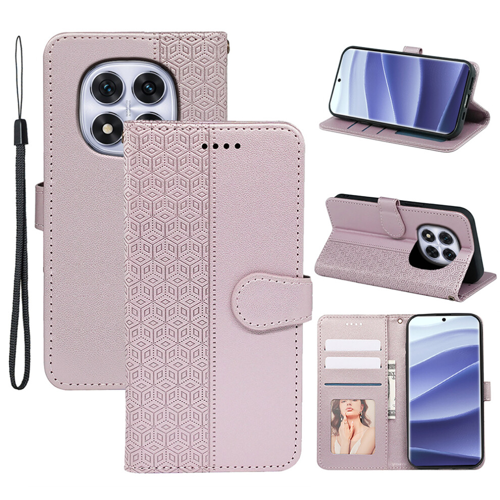 (Rose ) For Xiaomi Redmi Note 14 Pro 4G Case Anti Scratch Splicing Imprinted Rhombus Leather Phone Cover Gold 6914280835600