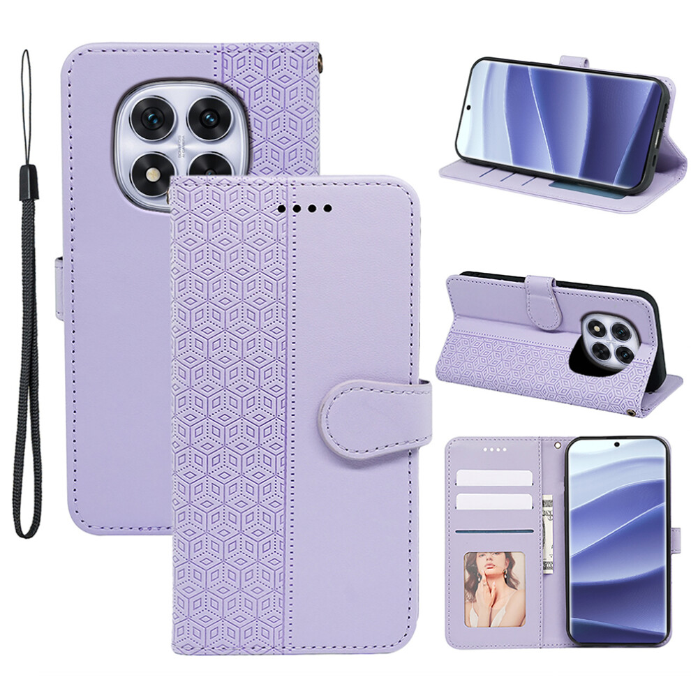 (Purple) For Xiaomi Redmi Note 14 Pro 4G Case Anti Scratch Splicing Imprinted Rhombus Leather Phone Cover Purple 6914282930334