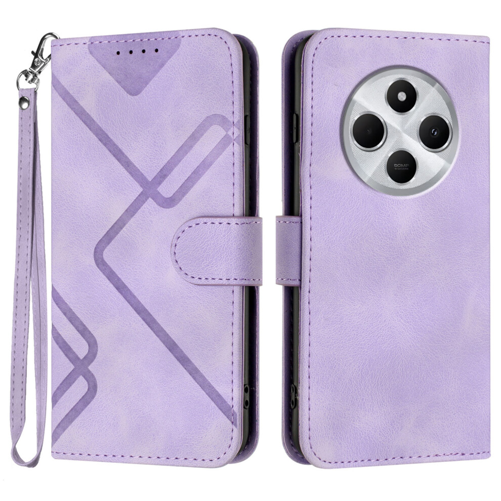 (Purple) For Xiaomi Poco C75 4G / Xiaomi Redmi A3 Pro 4G / Xiaomi Redmi 14R 5G / Xiaomi Redmi 14C 4G Wallet Case Line Imprinted Pu Leather Purple 6914285434303
