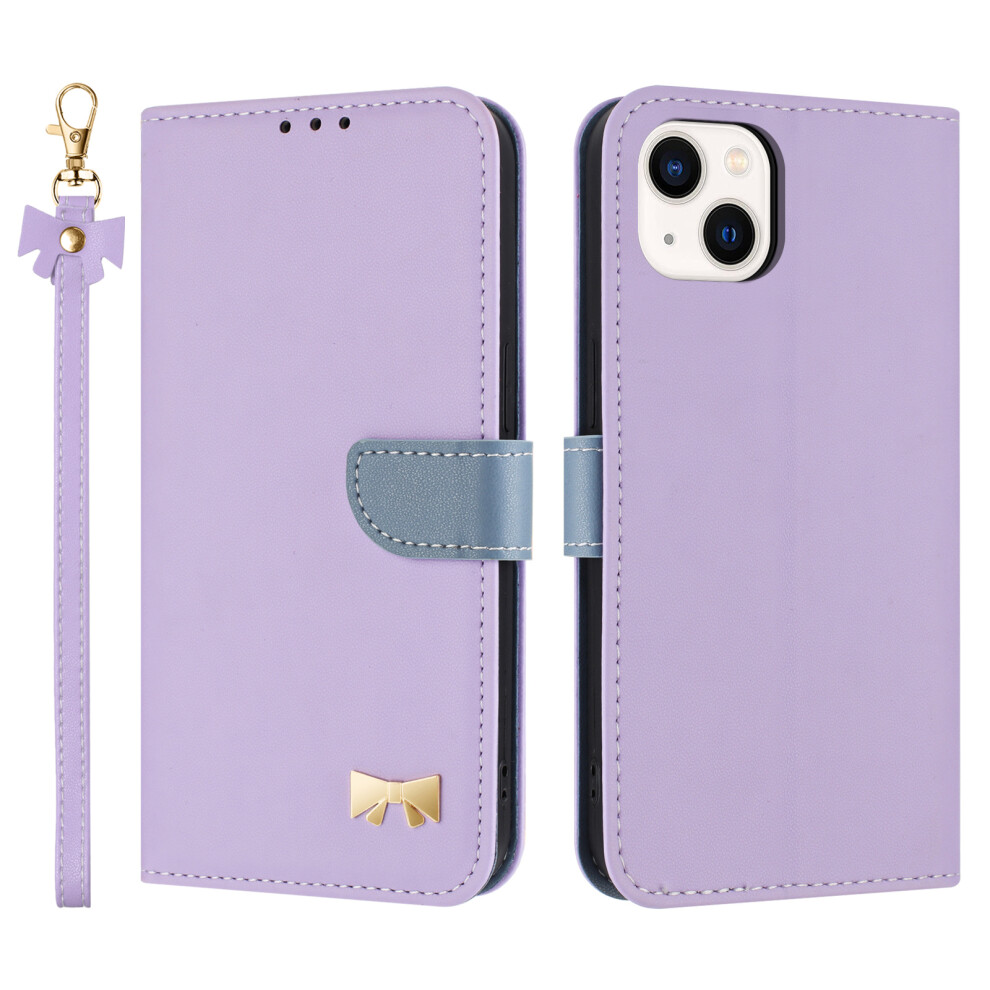 (Purple) For Iphone 15 Case Bowknot Decor Wallet Leather Phone Cover With Wrist Strap Purple 6914283772230
