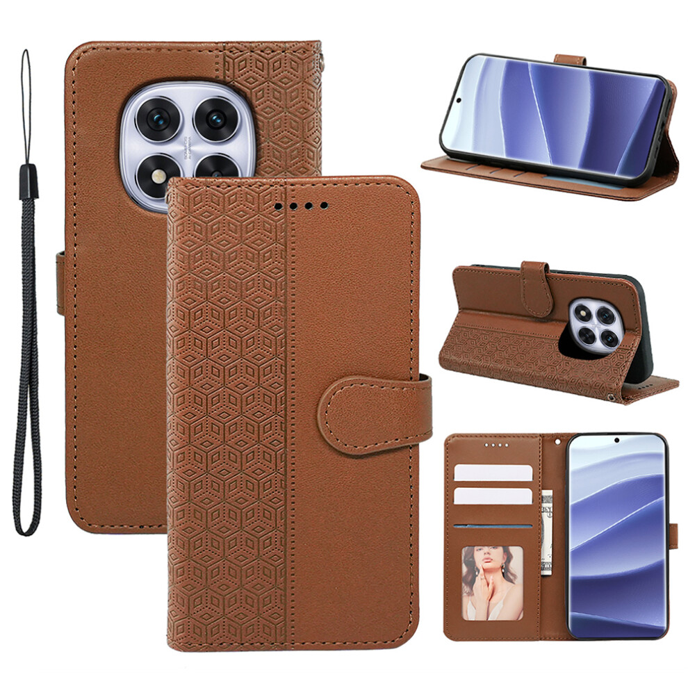 (Brown) For Xiaomi Redmi Note 14 Pro 4G Case Anti Scratch Splicing Imprinted Rhombus Leather Phone Cover Brown 6914282471806