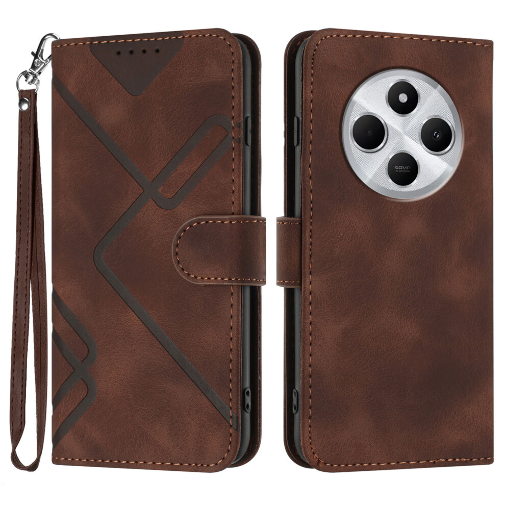 (Brown) For Xiaomi Poco C75 4G / Xiaomi Redmi A3 Pro 4G / Xiaomi Redmi 14R 5G / Xiaomi Redmi 14C 4G Wallet Case Line Imprinted Pu Leather Brown 6914286309501