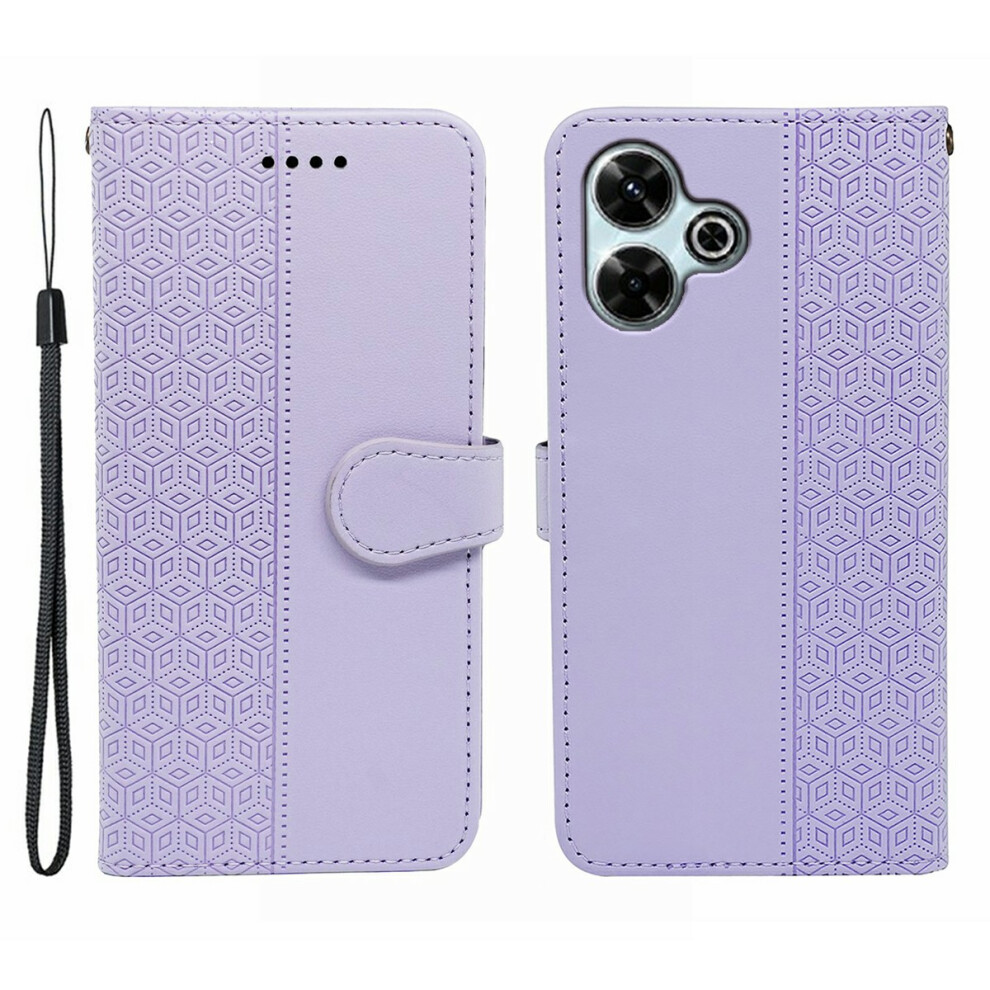 (Purple) Phone Case For Xiaomi Redmi 13 4G / 5G / Note 13R 5G / Poco M6 4G / M6 Plus 5G Splicing Imprinted Rhombus Leather Cover Purple 6914284557331