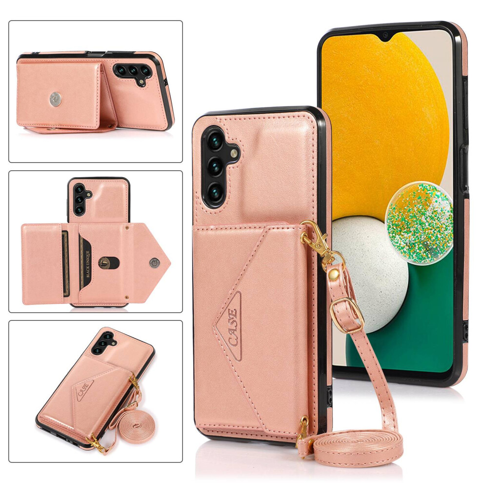 (Rose ) For Samsung Galaxy A36 5G Cell Phone Case Triangle Lid Card Bag Leather + Tpu Cover With Long Strap Gold 6914284029999