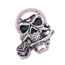 Skull With Rose Pin Gothic Mens Accessory Alloy Brooch-Silver