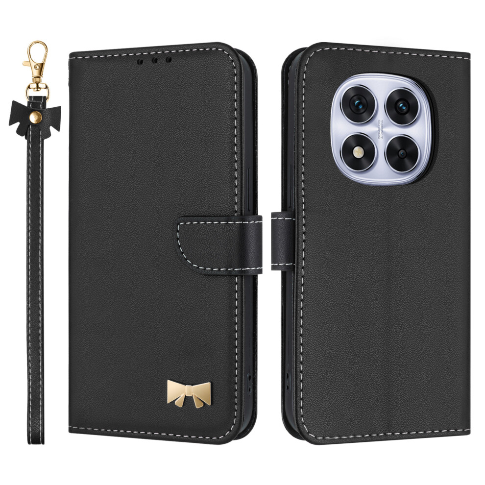 (Black) For Xiaomi Redmi Note 14 Pro 4G Case Bowknot Decor Wallet Leather Phone Cover With Wrist Strap Black 6914285284519