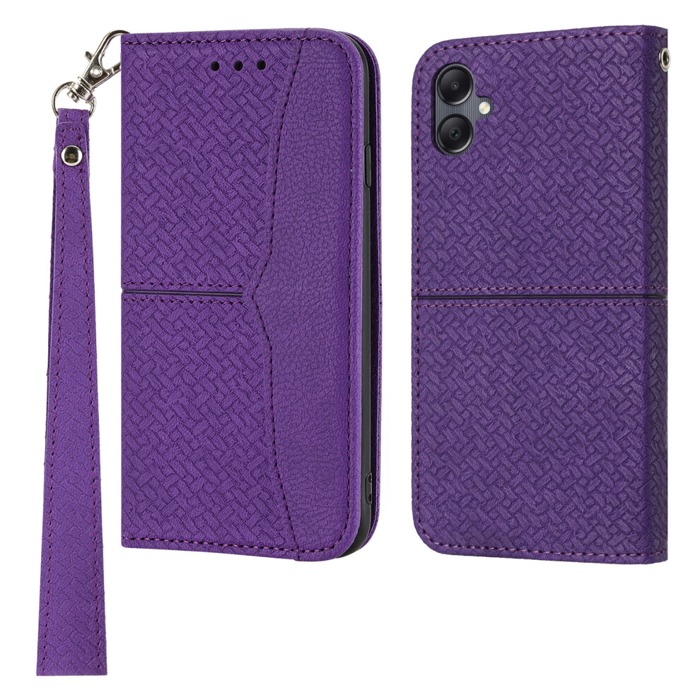 (Purple) For Samsung Galaxy A07 4G / A06 4G / 5G Case Woven Texture Pu Leather Wallet Phone Cover With Wrist Strap Purple 6914286403384