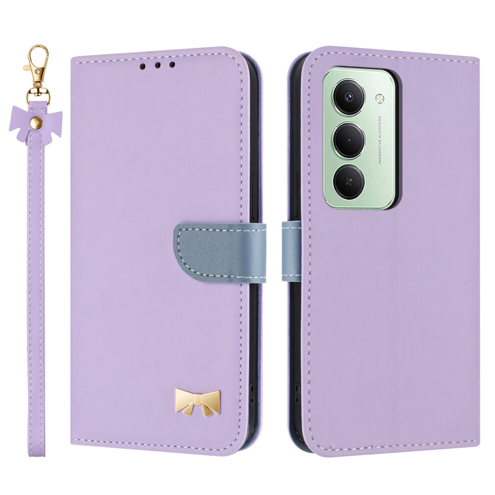 (Purple) For Xiaomi Redmi 15 5G (Global) (169Mm) Case Bowknot Decor Wallet Leather Phone Cover With Wrist Strap Purple 6914284683085