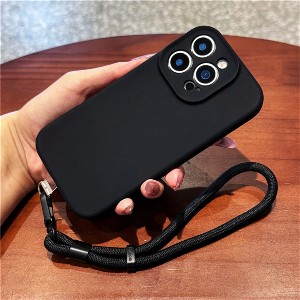 (Black) For Iphone 14 Pro Case Precise Cutouts Liquid Silicone + Pc Phone Cover With Wrist Strap Black 6914286450494